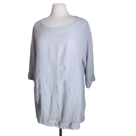 Match Point Top Womens S Linen‎ Tunic  Laggenlook Minimalist Lace Trim Boxy Gray - Picture 14 of 14
